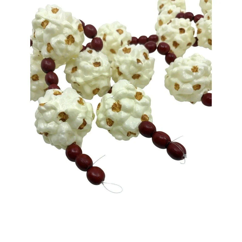 Vtg Popcorn And Red Beaded Christmas Tree Garland 65